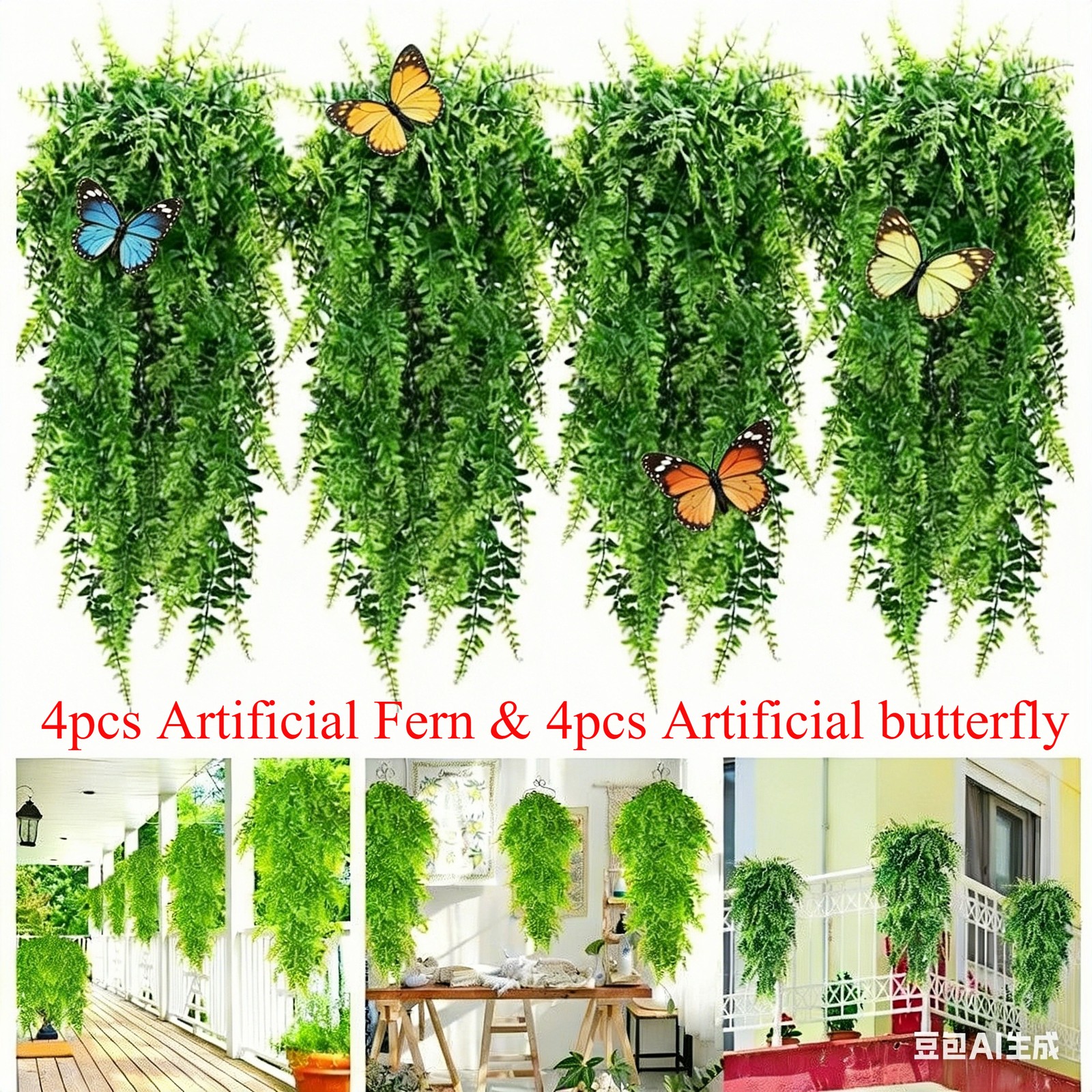 4pcs Artificial Plant Fake Fern Leaf Hanging Flowe Vine Green Garden Home Decor 4pcs Artificial Plant Fake Fern Leaf Hanging Flowe Vine Green Garden Home Decor