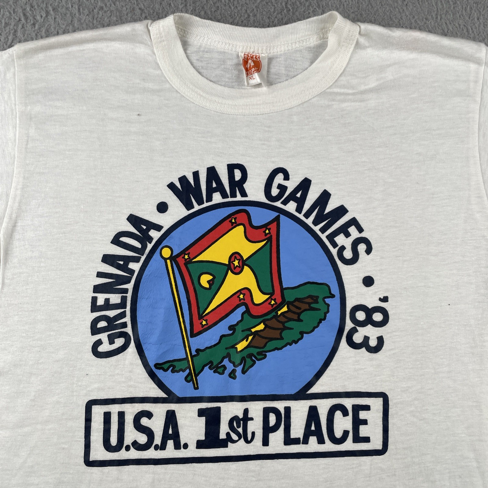 Vtg Texas Tops XL Single Stitch T Shirt Grenada War Games 1983 USA 1st Place 80s