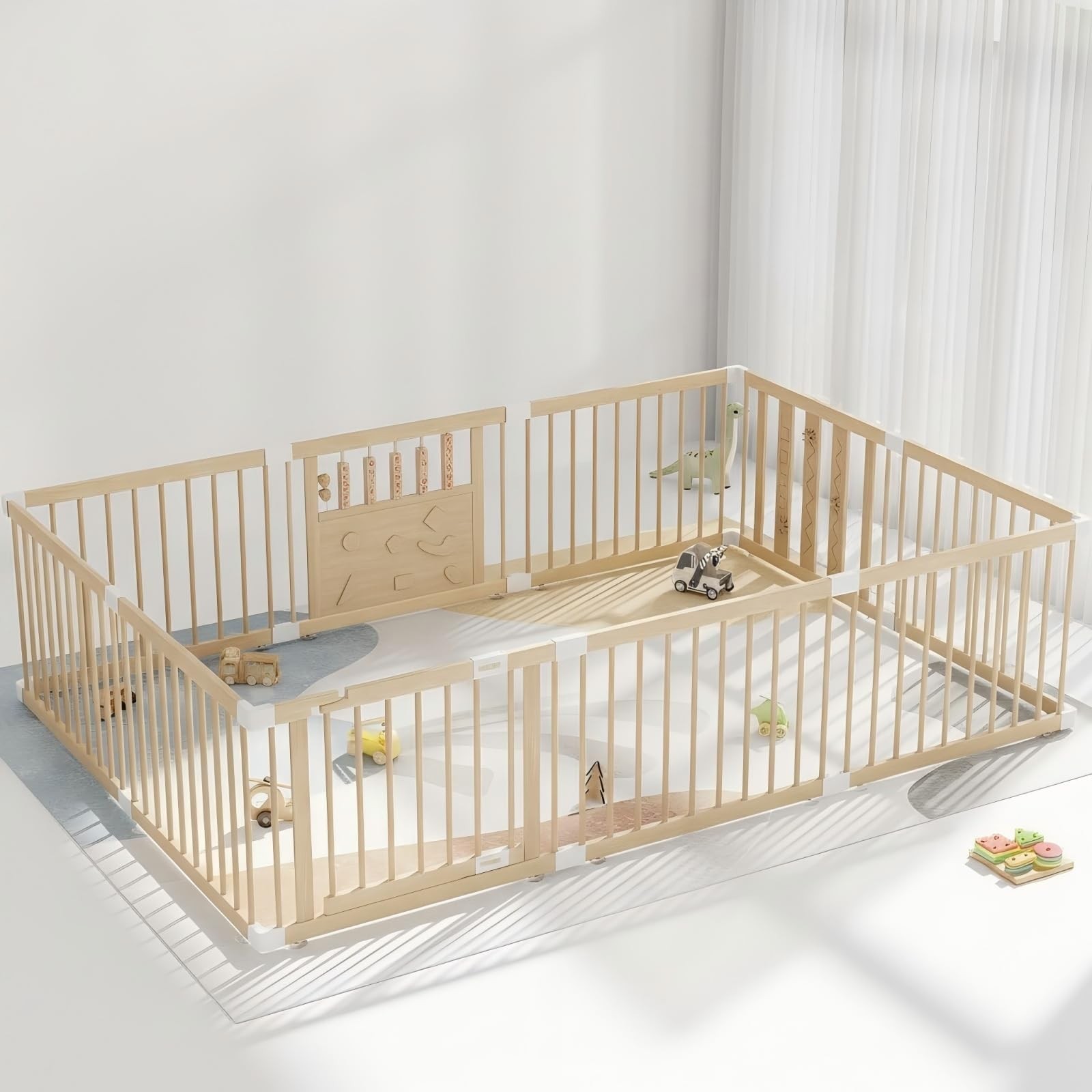 Wooden Baby Playpen with Child Safety Lock, 94x64 Inch Large Playpen for Babi... Wooden Baby Playpen with Child Safety Lock, 94x64 Inch Large Playpen for Babi...