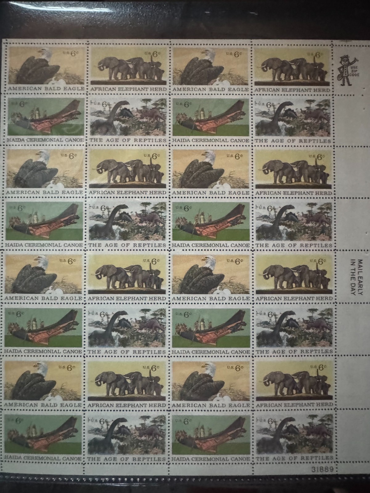 Scott #1387-1390 Natural History Pane of 32 6¢ Stamps (1970)