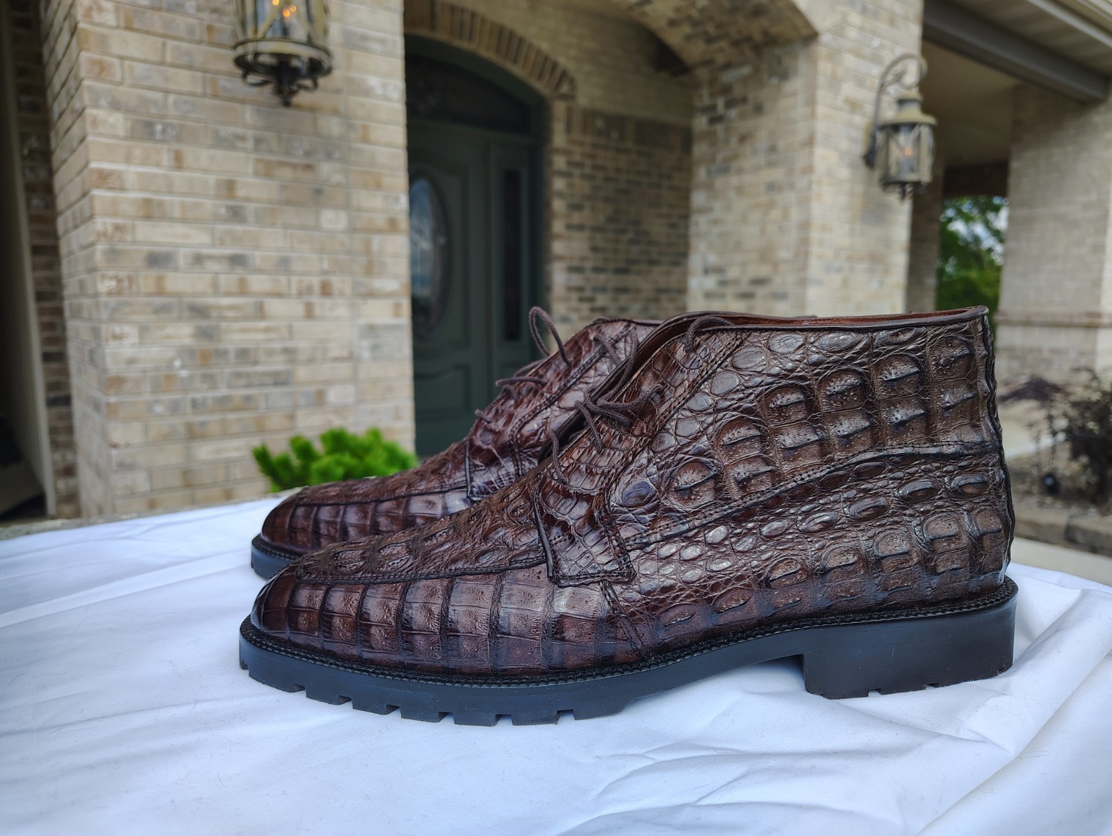 ​Los Altos Exotics Caiman Hornback Chukka Boots Brown Men\'s Size 10 EE Lug Sole