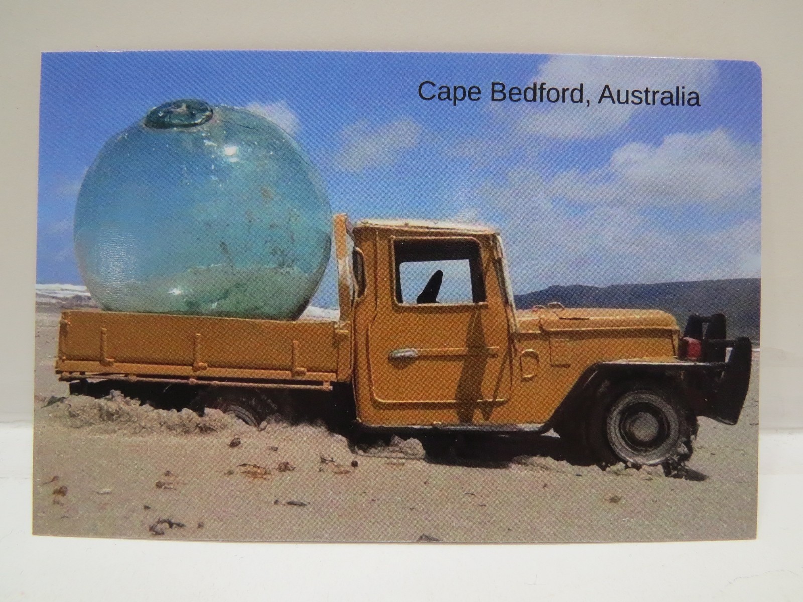 4 X 6 INCH GLASS FISHING FLOAT POST CARD AUSTRALIA BEACHCOMBING TOYOTA FJ45