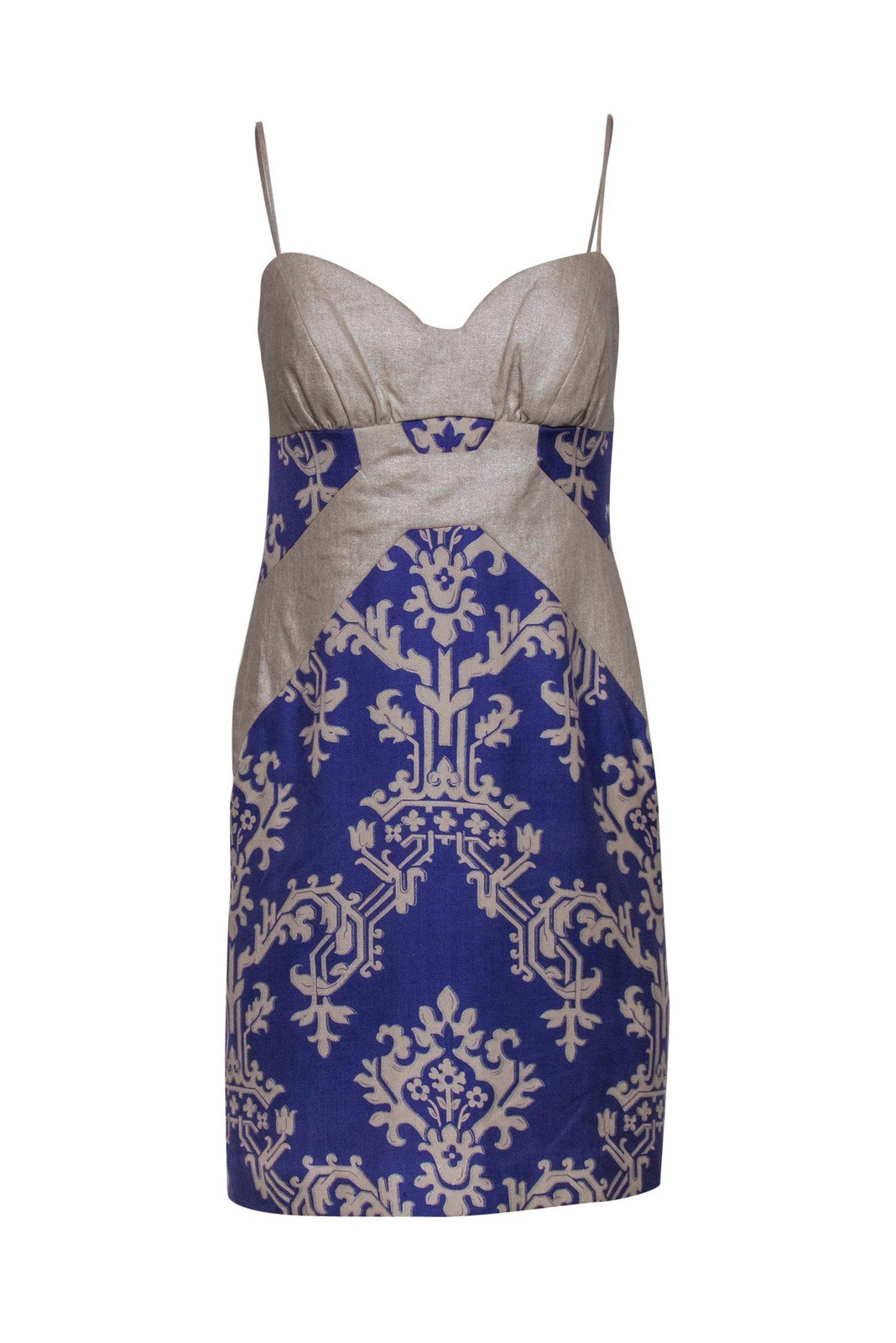 Nicole Miller - Metallic Periwinkle & Tan Bodycon Dress Sz 6 Nicole Miller - Metallic Periwinkle & Tan Bodycon Dress Sz 6