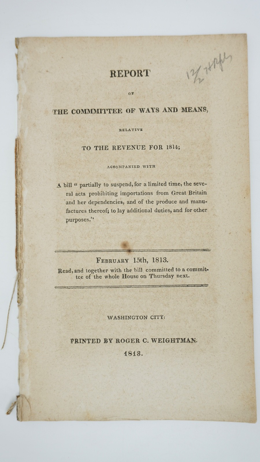 1813 War of 1812 US Congress Revenue Great Britain Trade Gallatin Pamphlet