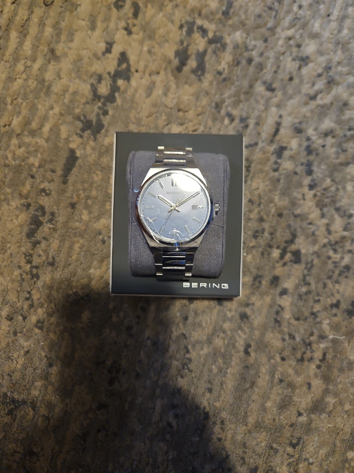 Bering Time - Mens Classic Polished Silver Watch w/ Blue Dial - 17639-707 Bering Time - Mens Classic Polished Silver Watch w/ Blue Dial - 17639-707