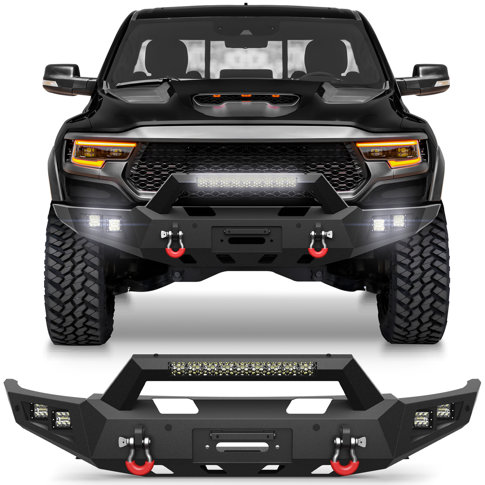For 2021-22-23-24-2025 Dodge Ram 1500 TRX Steel Front Bumper With Lights &Winch
