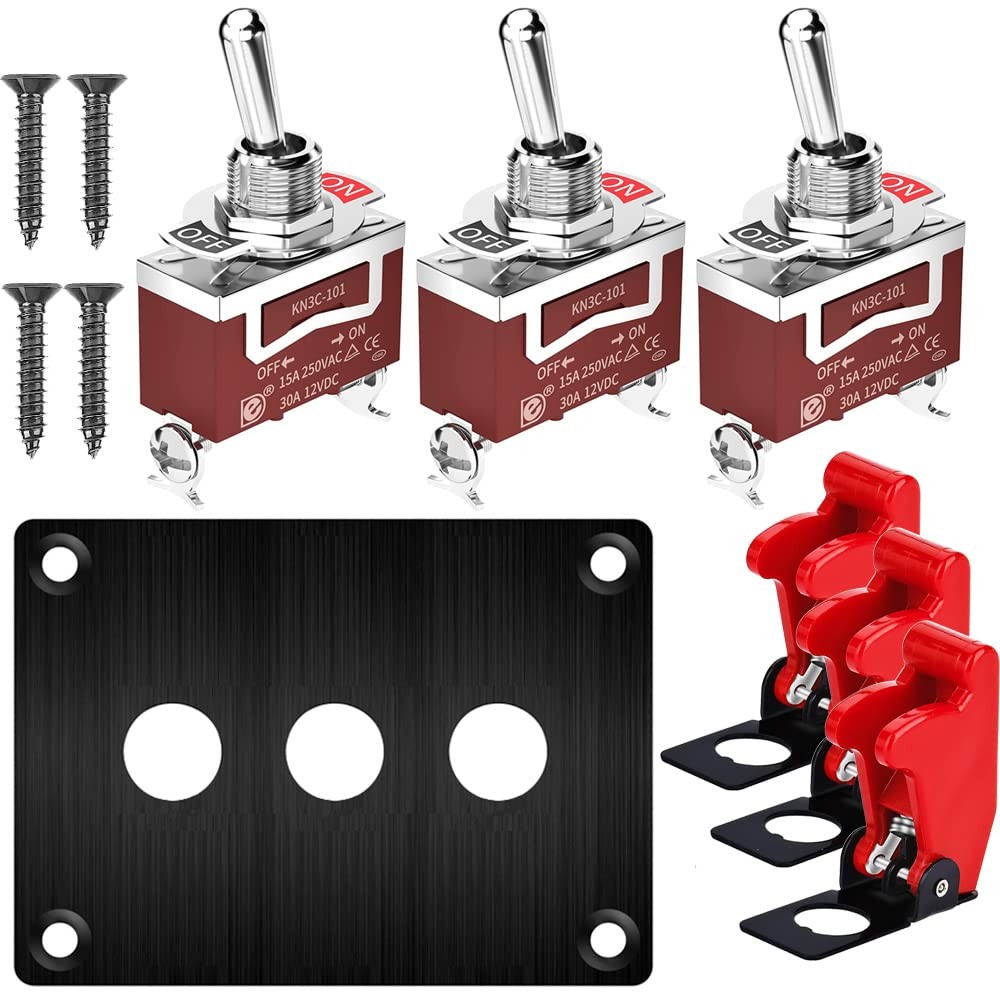 Gebildet 3 Gang Metal Panel Rocker Toggle Switch, 15A 250VAC/20A 12VDC, SPST ...