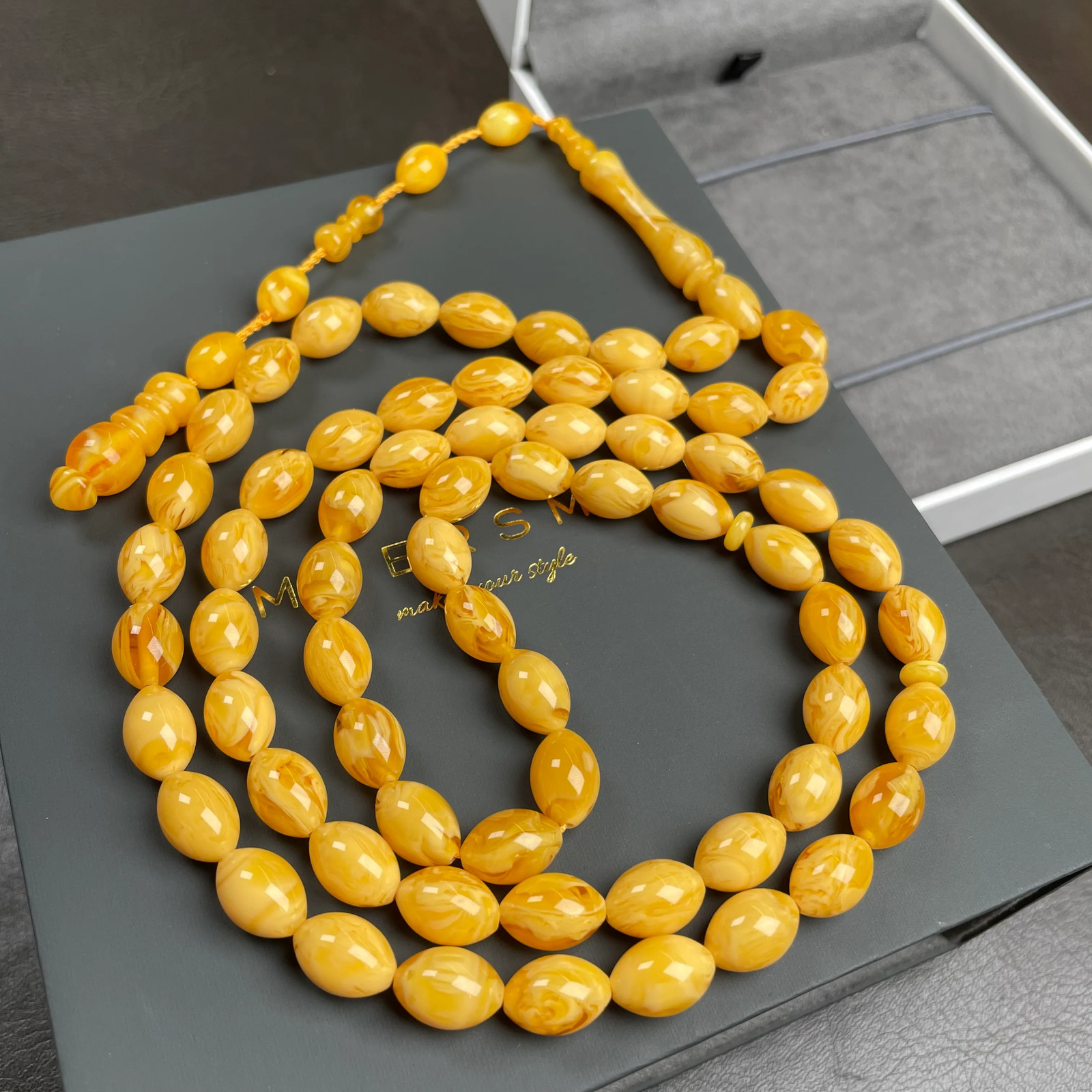 Antiq Pressed Amber Style Misbaha Tasbih 40g | 8x12mm | 66 beads