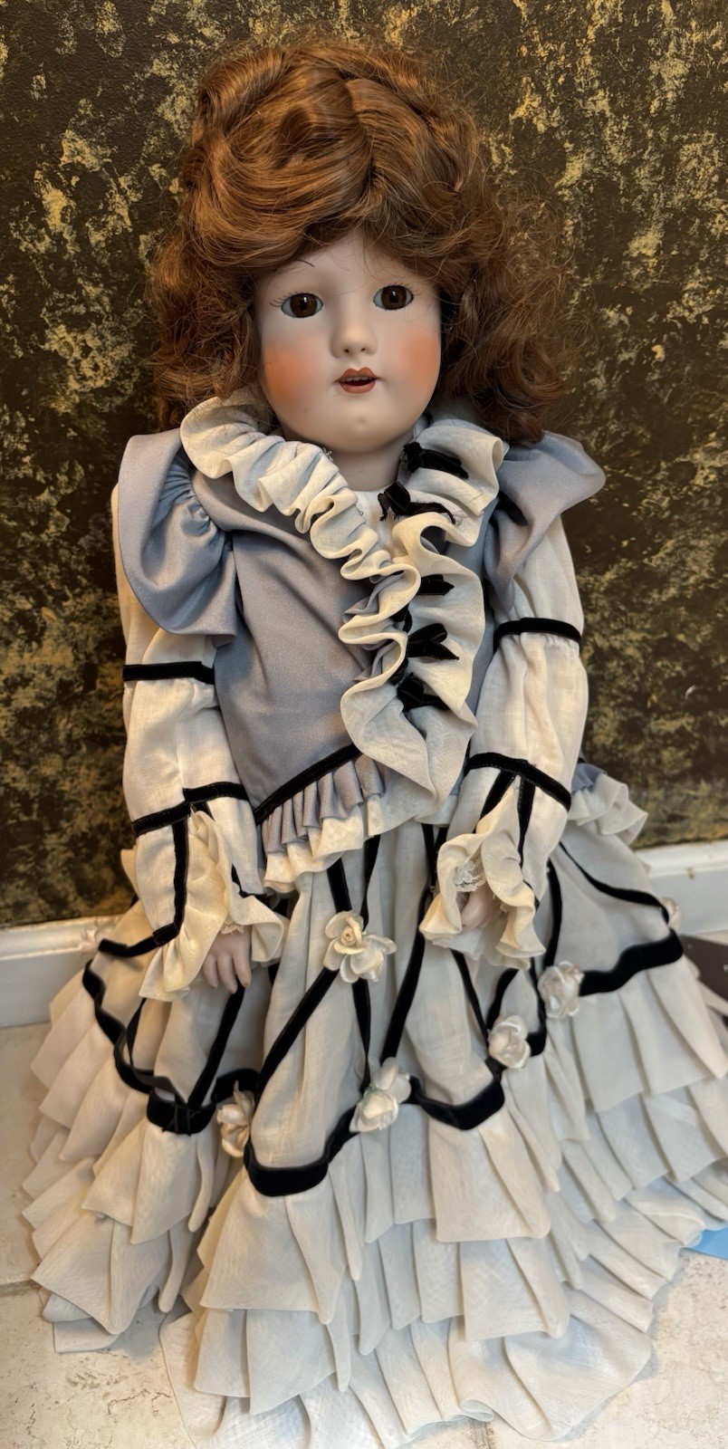 Heinrich Handwerck Simon Halbig  Antique German Doll:  24” Ruffled Dress