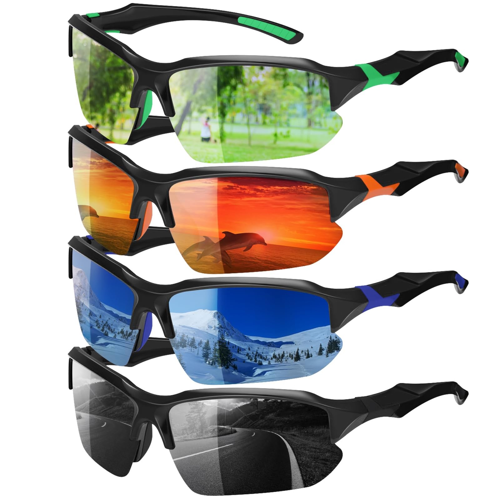 4 Pack Polarized Sports Sunglasses for Men & Women | UV Protection L... 4 Pack Polarized Sports Sunglasses for Men & Women | UV Protection L...