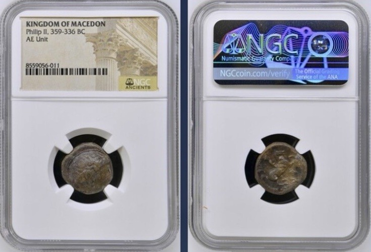 Ancient Macedon Greece 359BC-336BC NGC Genuine Coin Philip II Apollo Youth Horse