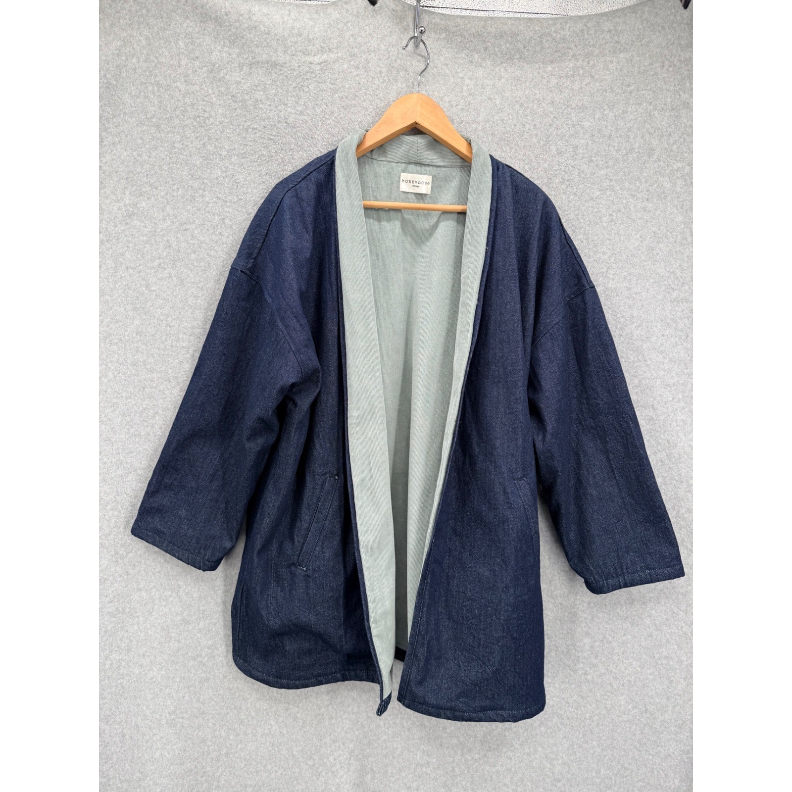 Honeydove Vintage Hanten Denim Jacket Women OS Indigo Corduroy Reversible Coat