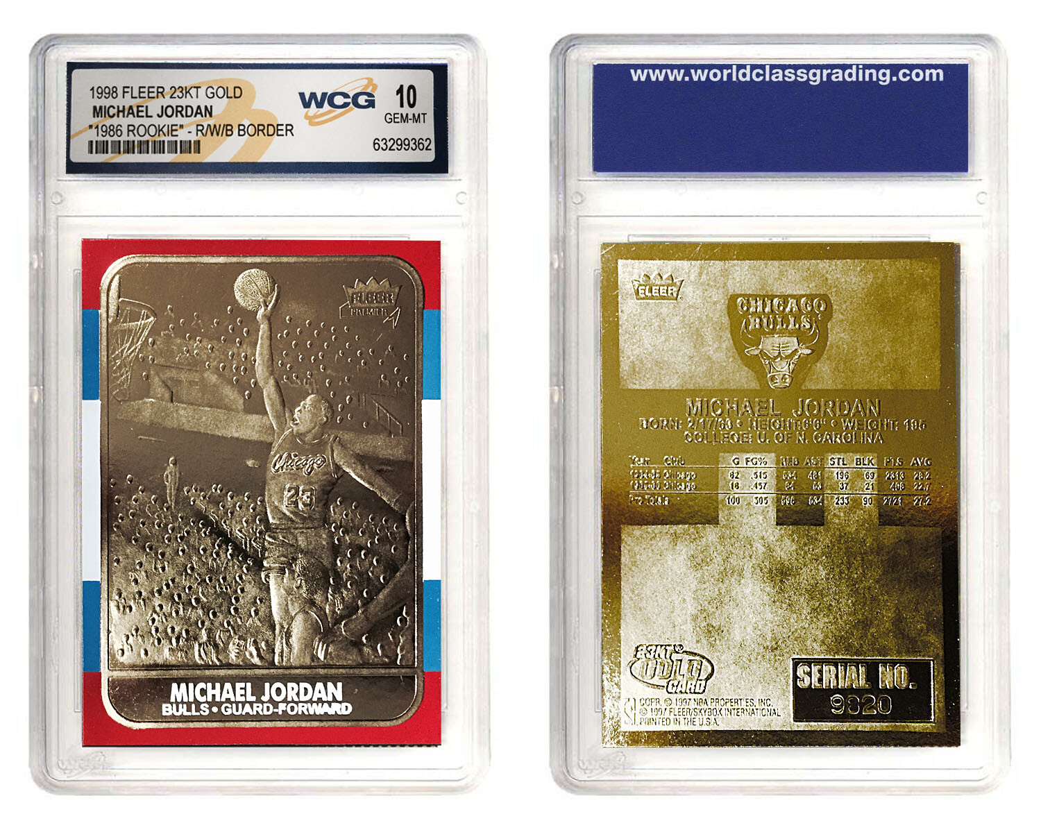 MICHAEL JORDAN 1998 Fleer Rookie Design 23K Gold Card R/W/B Border - GEM-MINT 10 MICHAEL JORDAN 1998 Fleer Rookie Design 23K Gold Card R/W/B Border - GEM-MINT 10