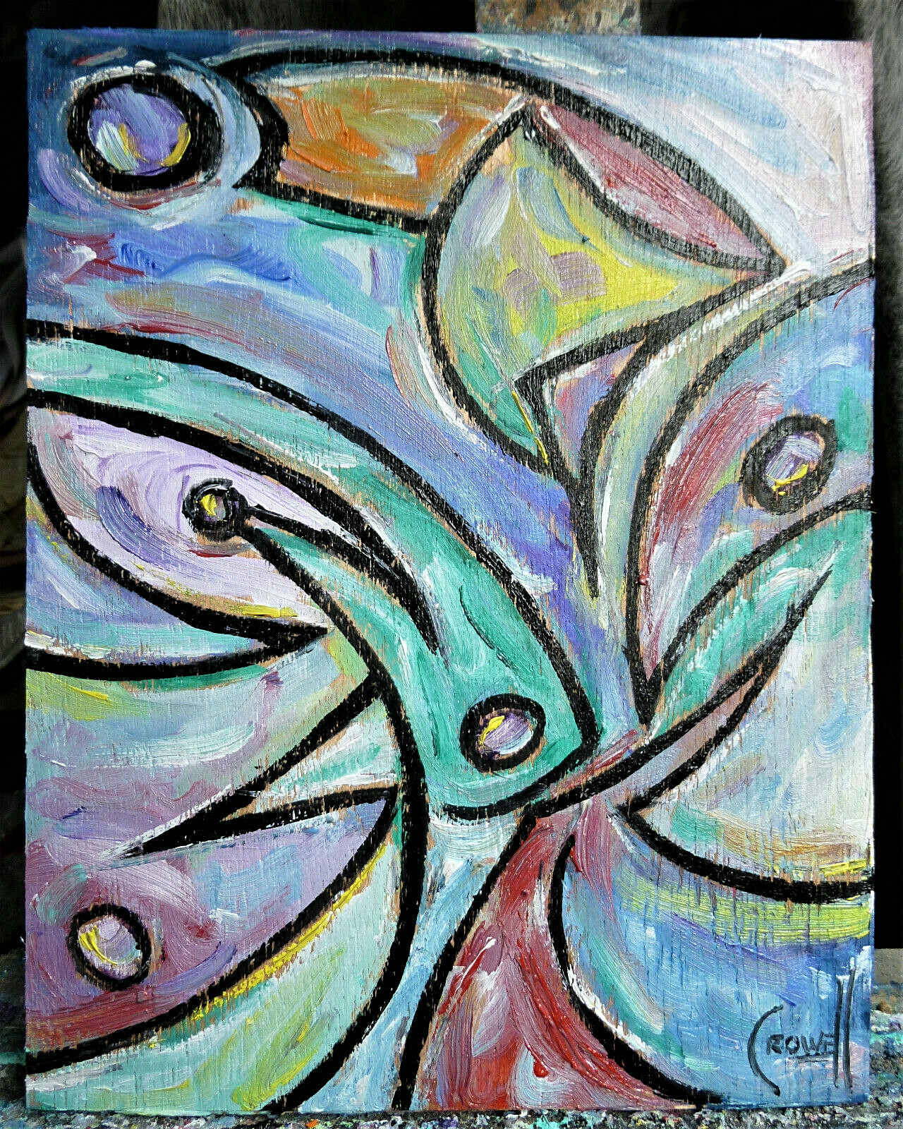 JUST DONT STARE abstract NEW original 8x10 wood WOW oil painting signed Crowell JUST DONT STARE abstract NEW original 8x10 wood WOW oil painting signed Crowell