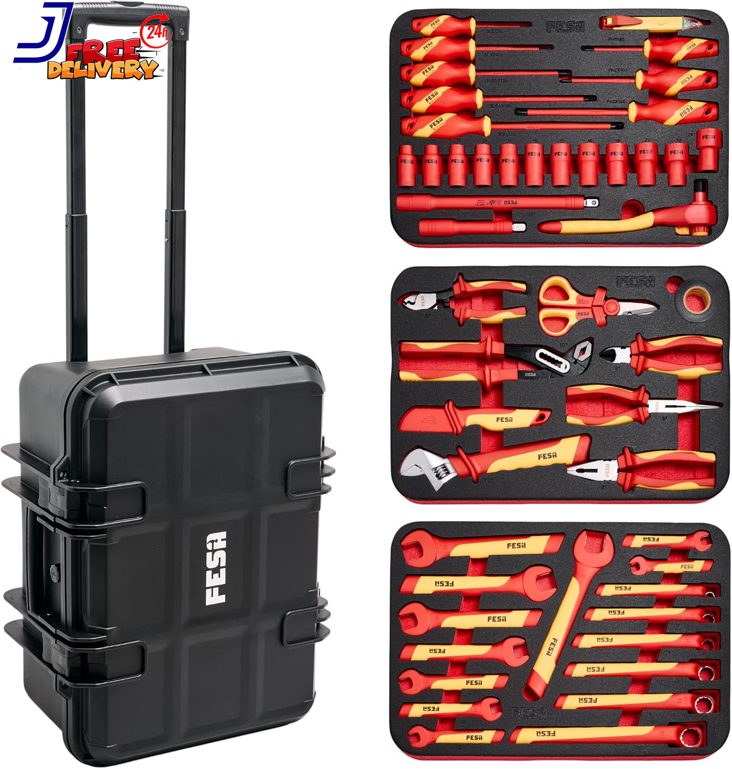 Electrician Insulated Tool Set 50-Piece 1000V Insulated Tool Kit with a Rolling Electrician Insulated Tool Set 50-Piece 1000V Insulated Tool Kit with a Rolling