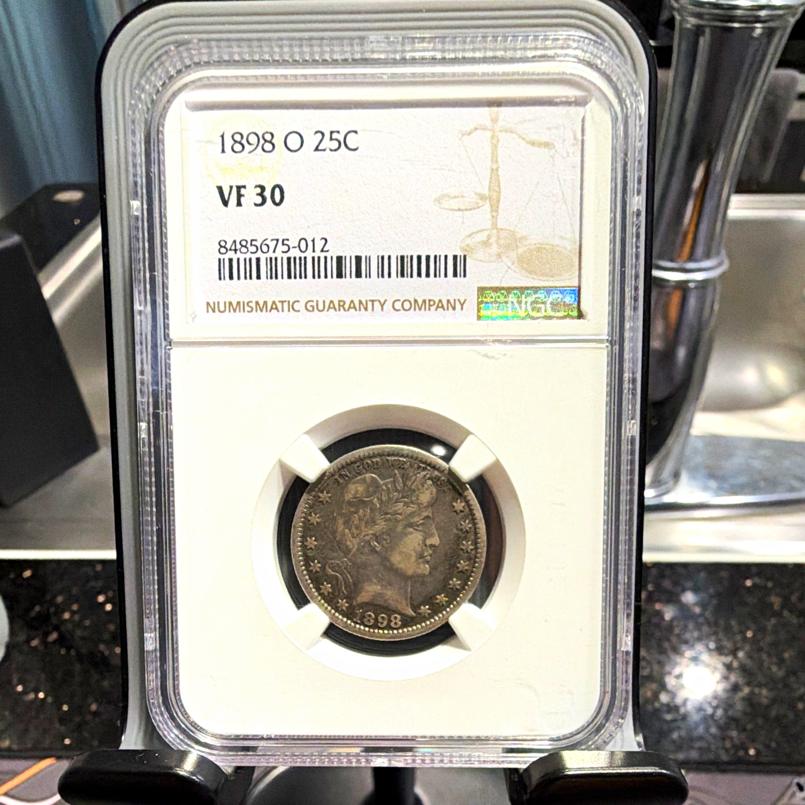 1898-O Barber Quarter 25C Silver Business Strike NGC VF30 Cert 8485675-012 1898-O Barber Quarter 25C Silver Business Strike NGC VF30 Cert 8485675-012