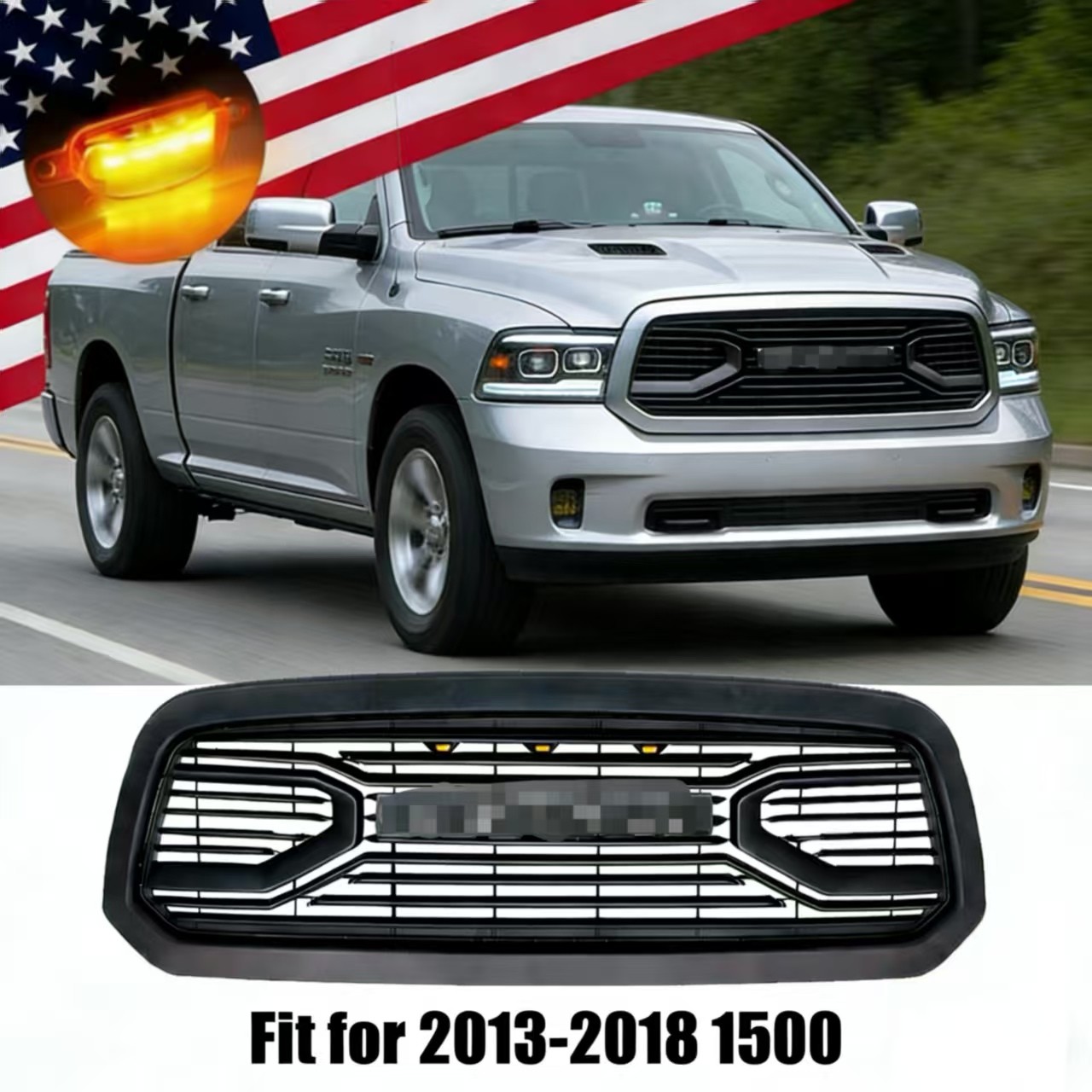 Front Grille Fit for 2013-2018 Dodge Ram 1500 Big Horn Upgrade Bumper Mesh Light