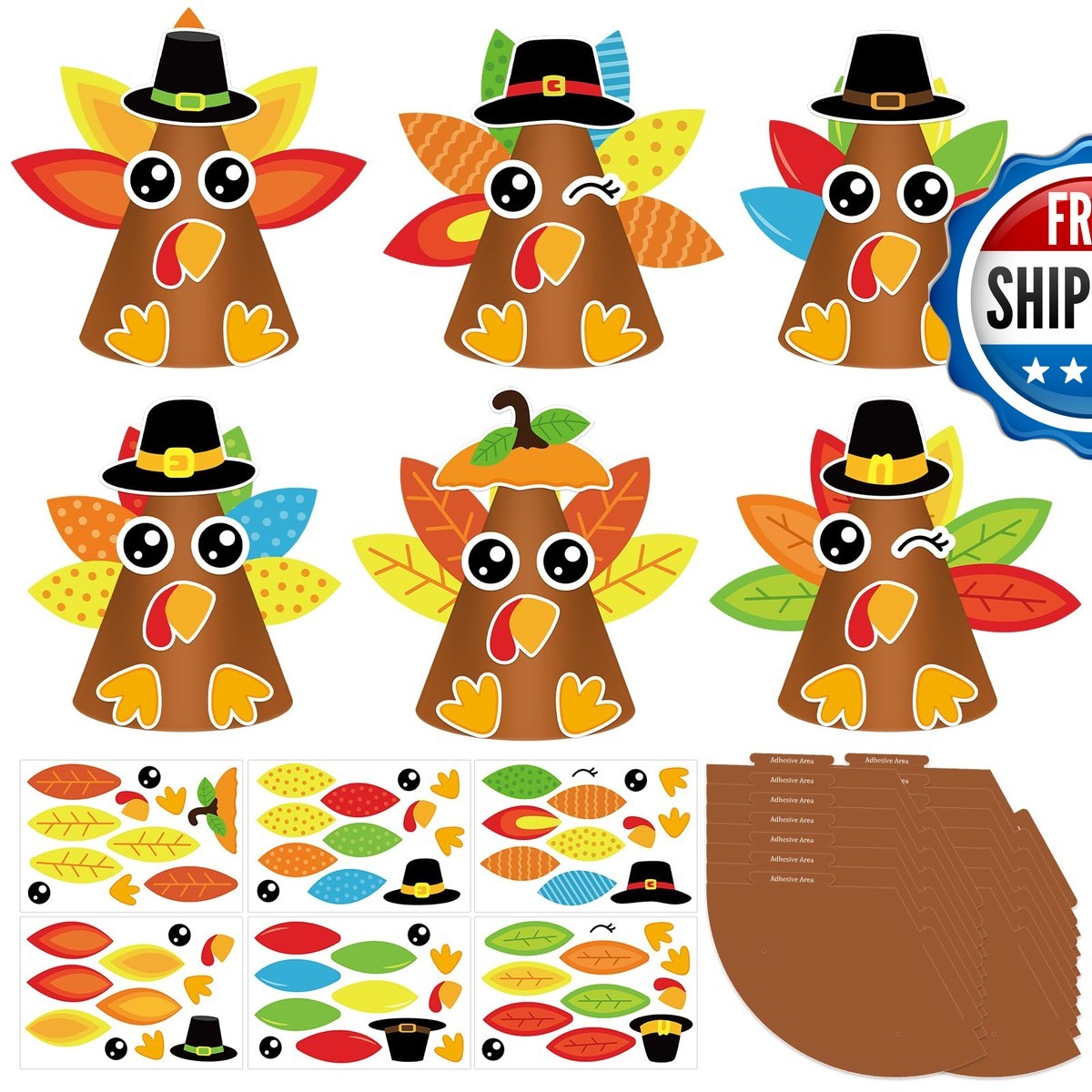 PAIVSUN 12 Sets Thanksgiving Crafts Kids DIY Turkey Cone Hat Craft Kits