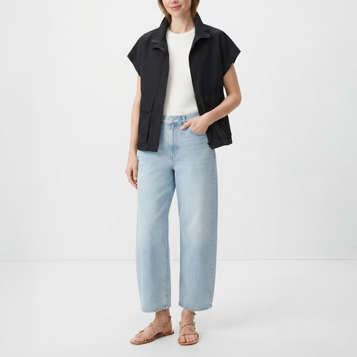 NWT Eileen Fisher 2026 Light Cotton Nylon High Collar Vest, Size, XXS-3X
