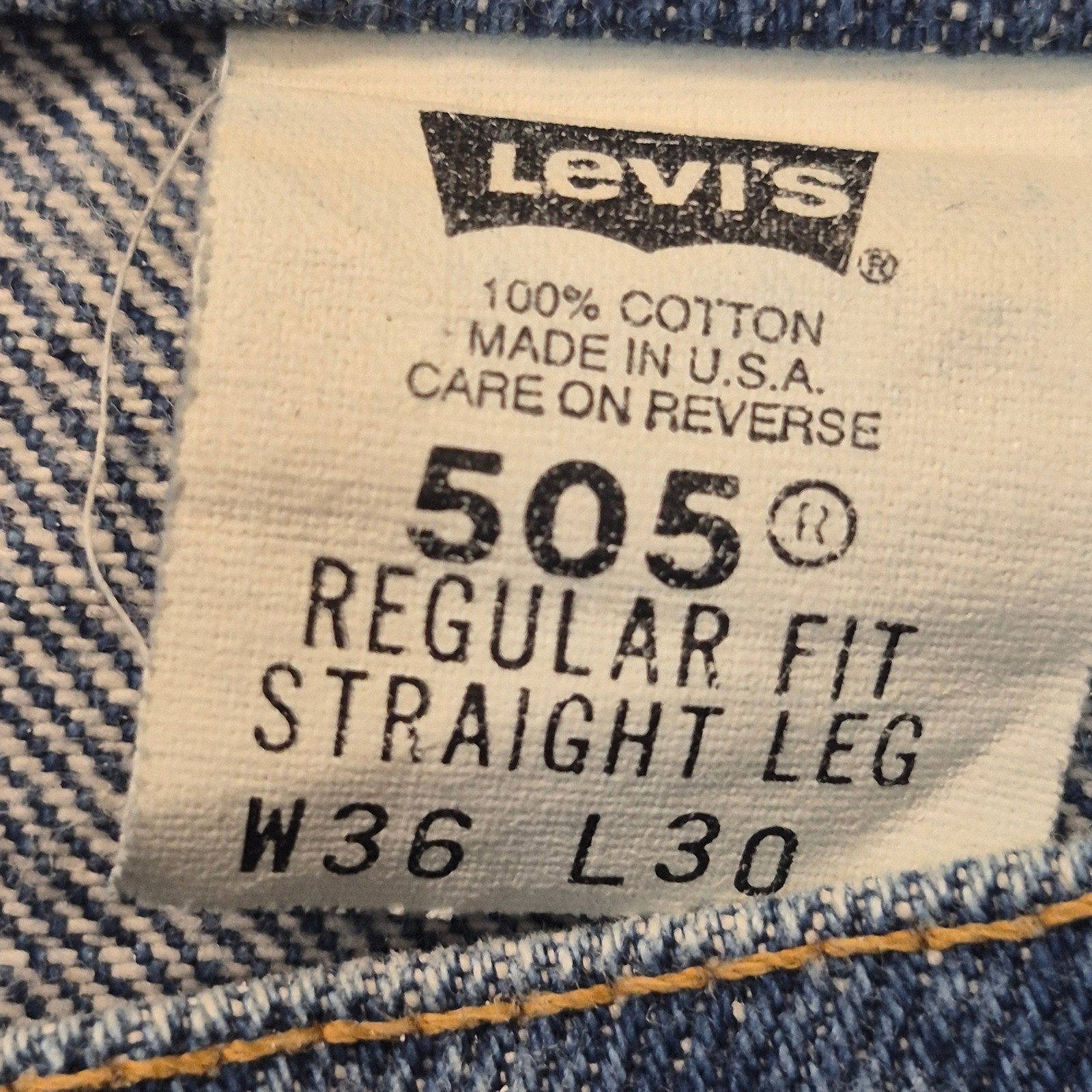 Vintage Levis 505 Orange Tab Jeans Mens 36x30 Made in USA Blue Straight Leg