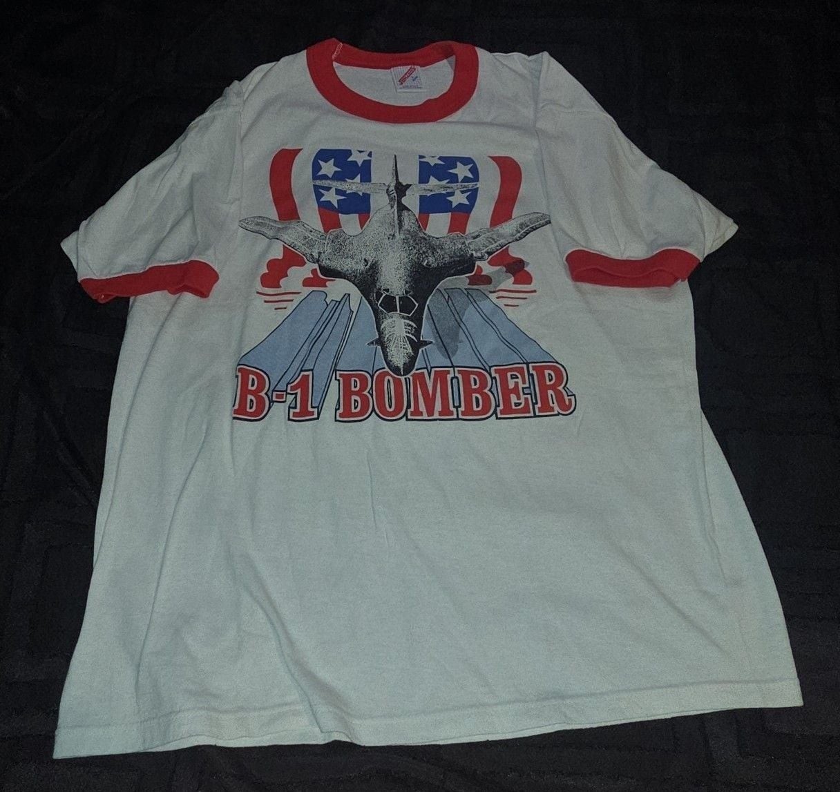 Jerzees B-1 Bomber T-Shirt Size L Vintage Ringer USA Made