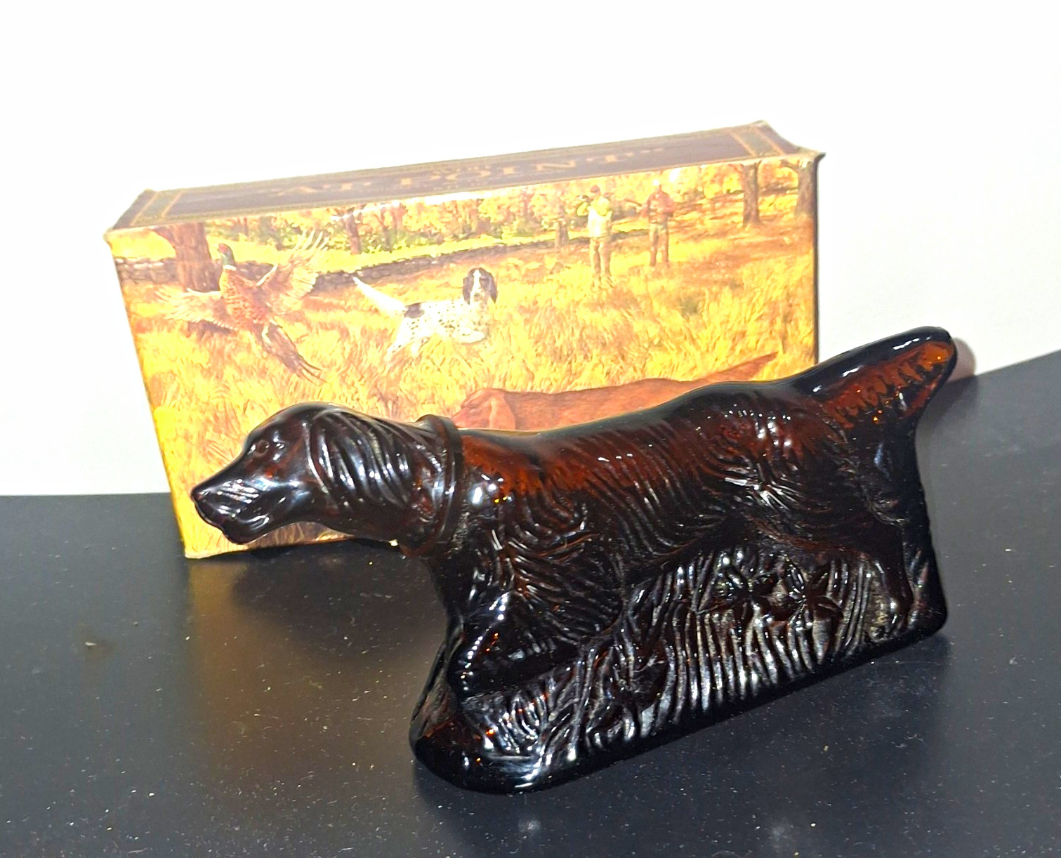 Vintage 1975 Avon At Point Dog Glass Bottle Almost Empty W/ Original Box