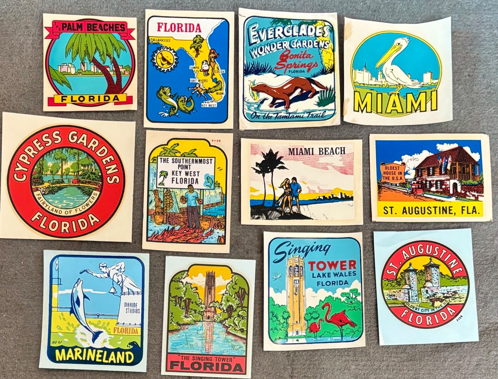 12 Different Vintage Florida Souvenir Travel Decals 12 Different Vintage Florida Souvenir Travel Decals