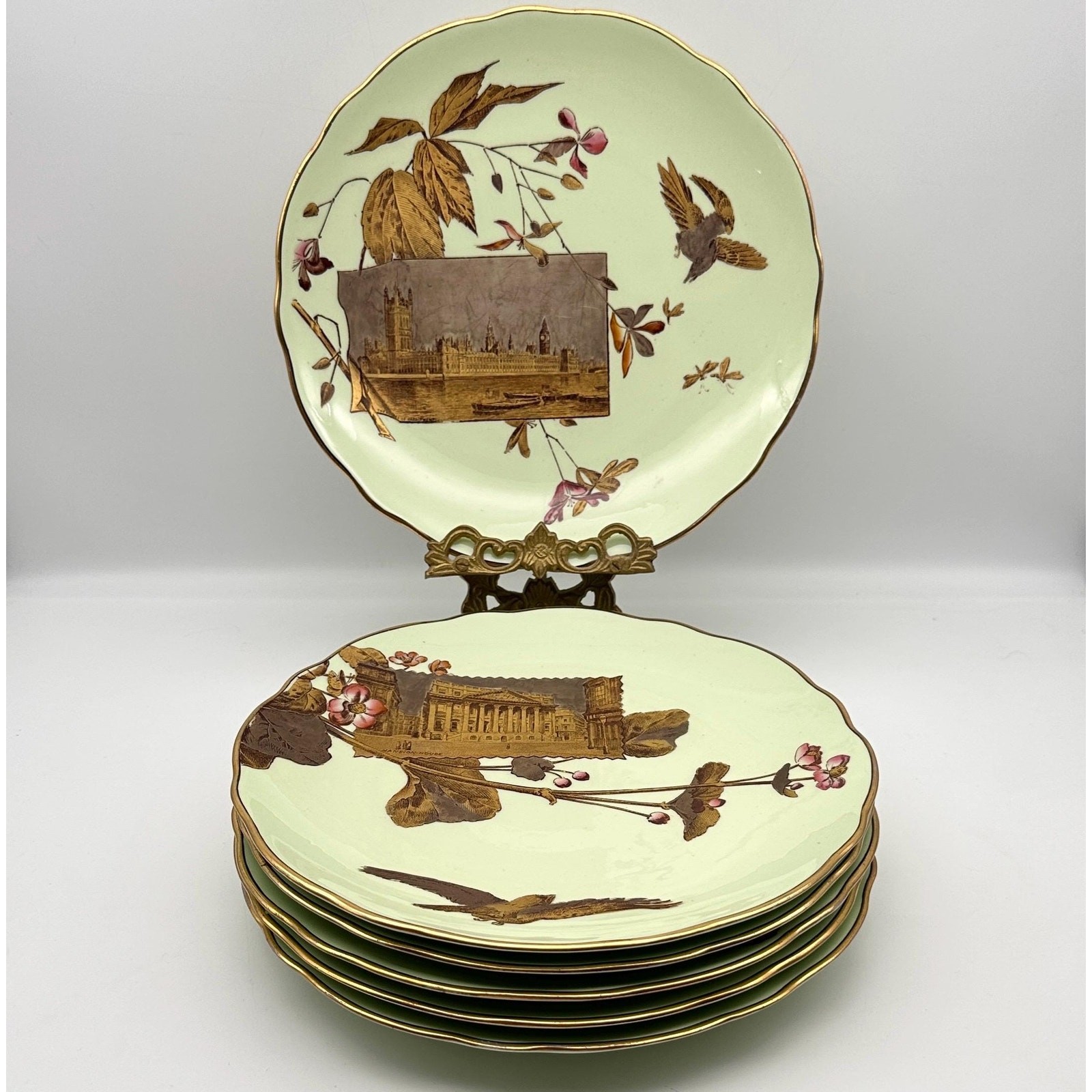 Antique Powell, Bishop & Stonier “London” Plates, Set of 6, 9” round