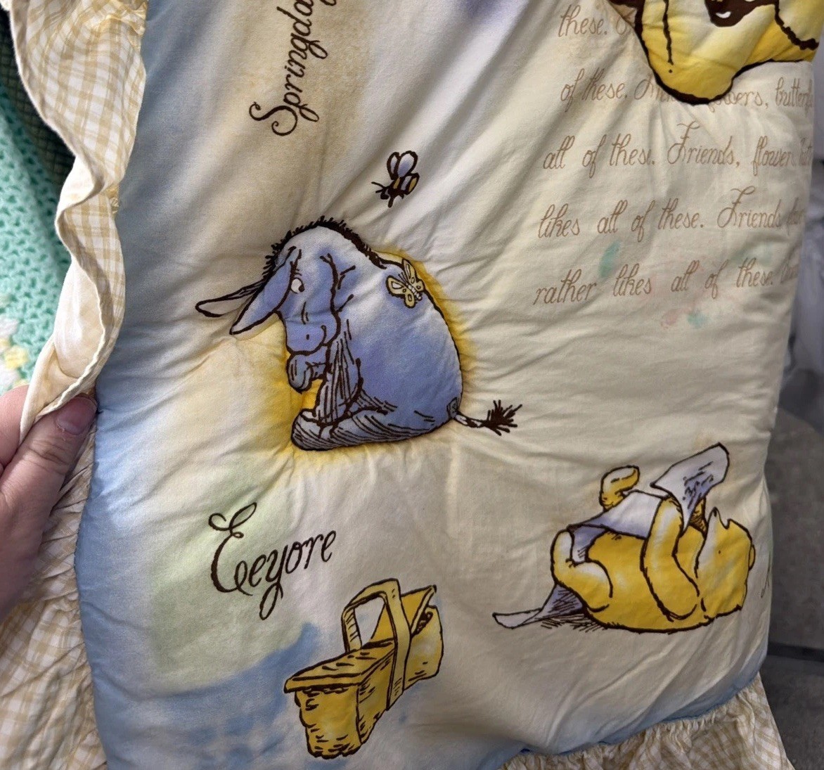 Vintage Classic Winnie The Pooh Crown Crafts Crib Quilt Comforter Gingham Y2K