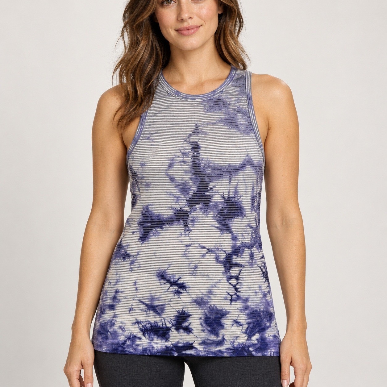 Lululemon Swiftly Tech Racerback Tank Top Purple White Tie Dye Striped Sz 4