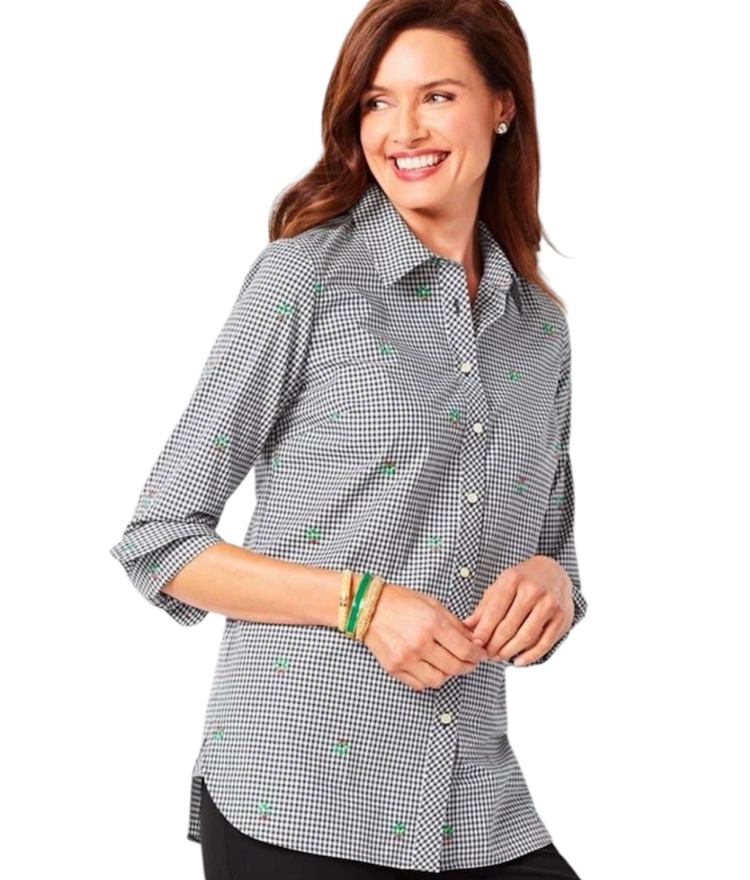 Talbots Classic Cotton Shirt Holiday Gingham Women\'s Medium Petite Embroidered Talbots Classic Cotton Shirt Holiday Gingham Women\'s Medium Petite Embroidered