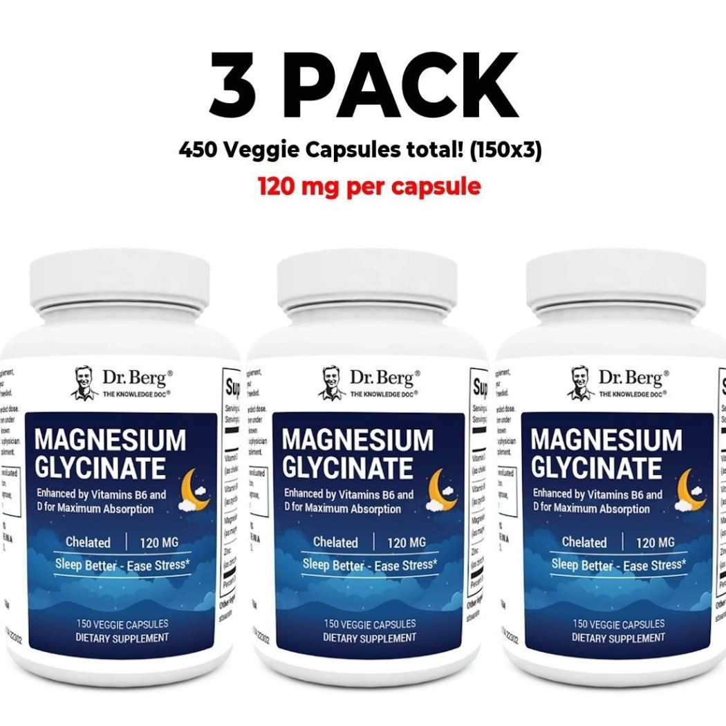 3 PACK Dr. Berg's Magnesium Glycinate, dietary supplement - 150 capsules
