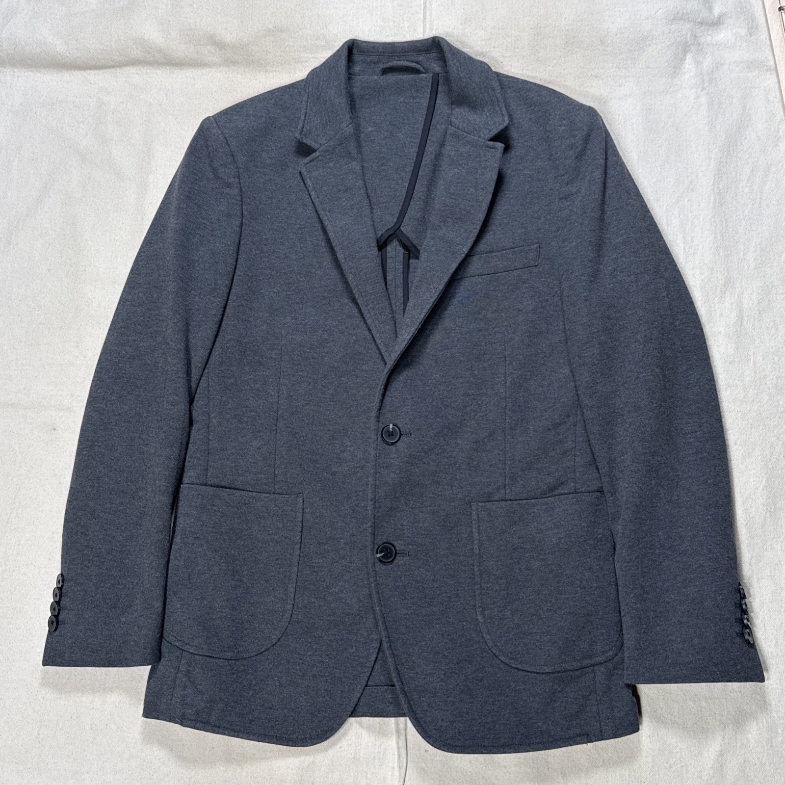 01. ALGO Knit Blazer Sz Sm Short Dark Gray Unlined Stretch Pockets Career Office