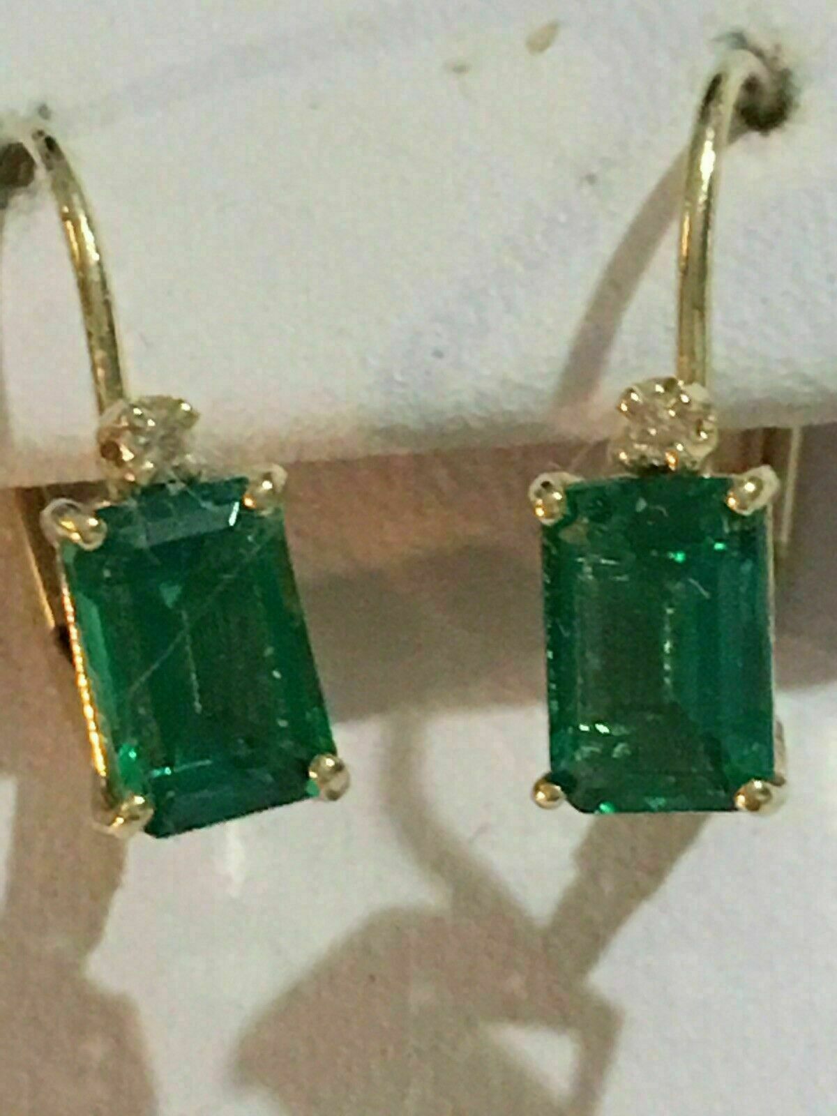 2.00 Ct Green Simulated Emerald Lever Back Earrings Solid 14K Yellow Gold Plated