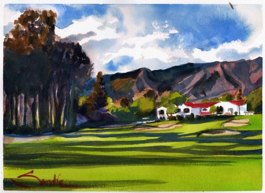 Ojai Valley Inn : Sandra Watercolors™ California : ORIGINAL PAINTING Golf Course