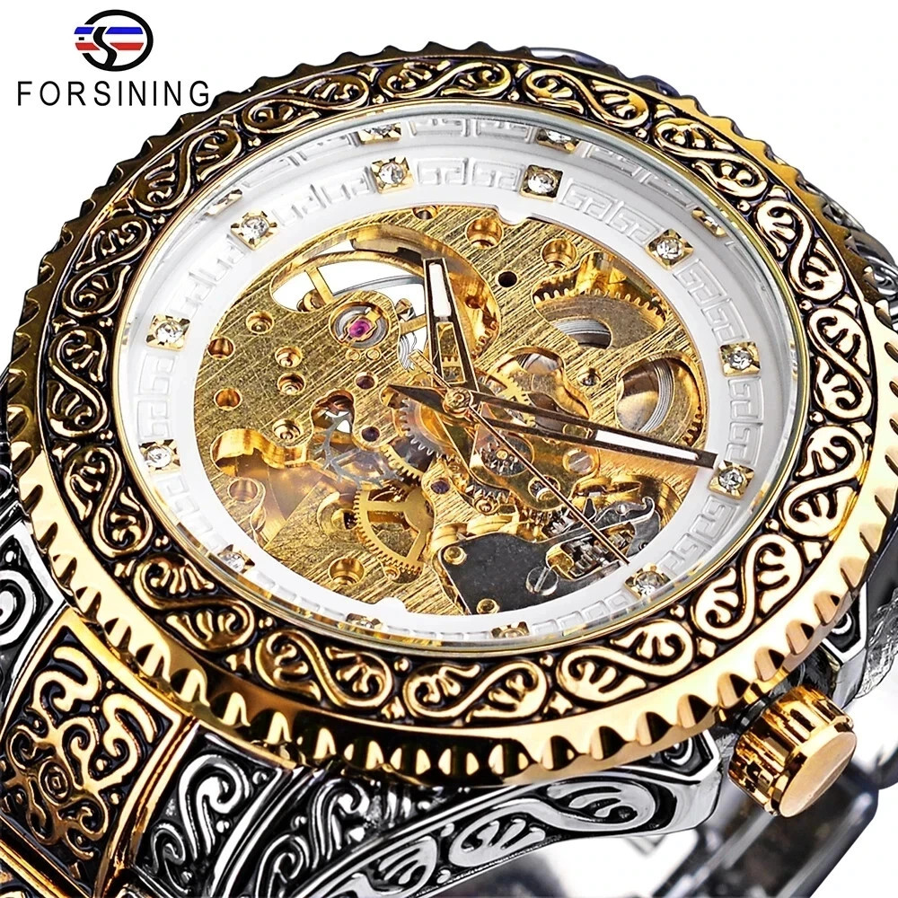 Luxury Skeleton Automatic Watch Men Stainless Steel Mechanical Wristwatch