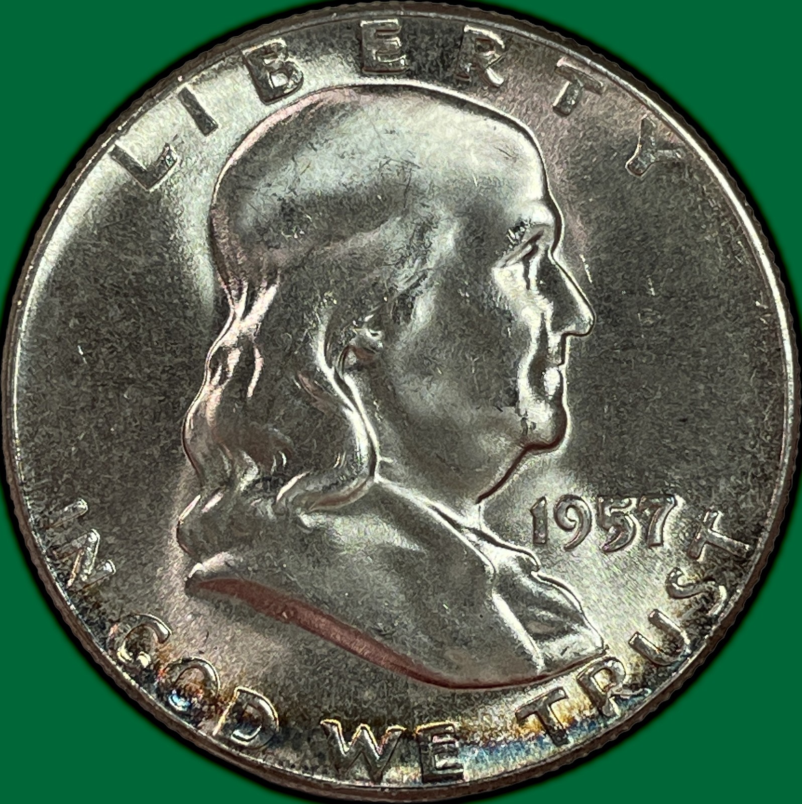 1957 Franklin Half Dollar Brilliant Uncirculated BU Coin #48876
