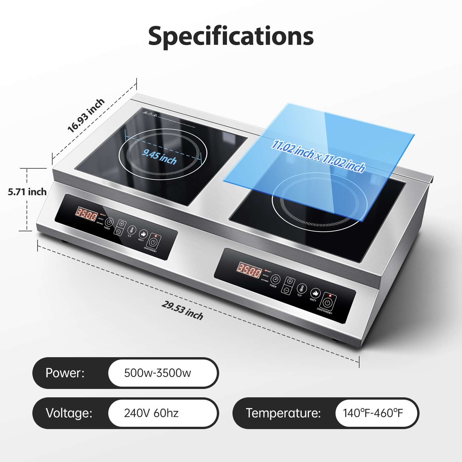 Zomagas Heavy Duty Induction Cooktop 7000W Dual Burner 10 Temp Settings 4H Timer Zomagas Heavy Duty Induction Cooktop 7000W Dual Burner 10 Temp Settings 4H Timer