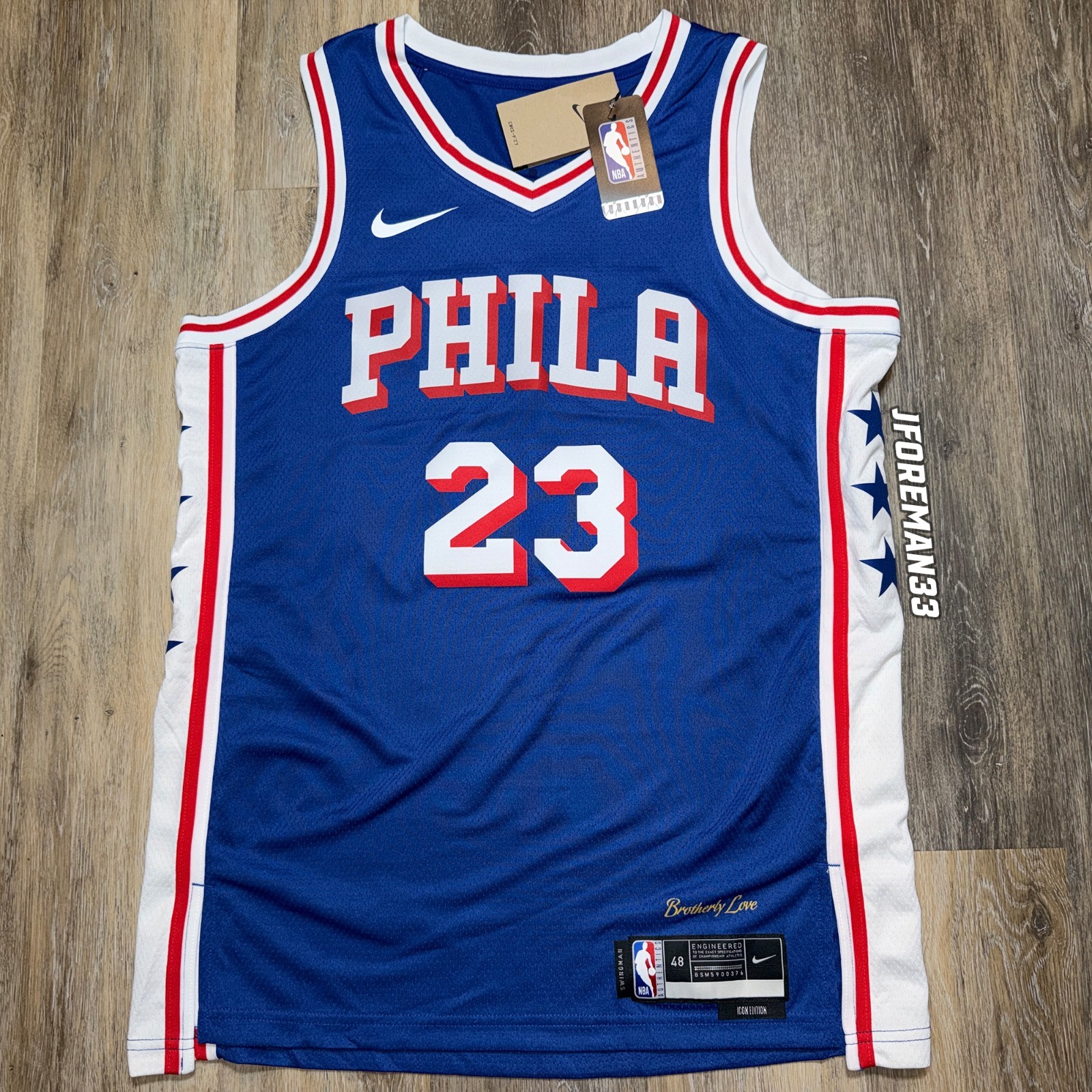 Nike LeBron James Philadelphia 76ers Jersey Icon Edition Blue NBA Swingman