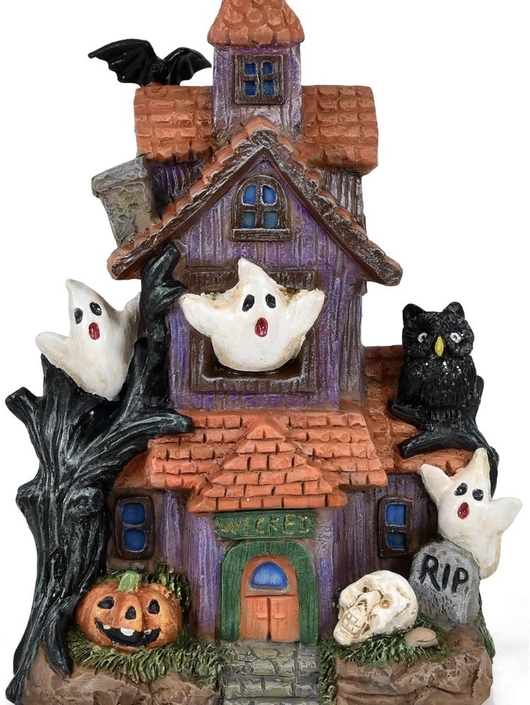 9 Inch Halloween Haunted House Figurine Resin Village Display 9 Inch Halloween Haunted House Figurine Resin Village Display