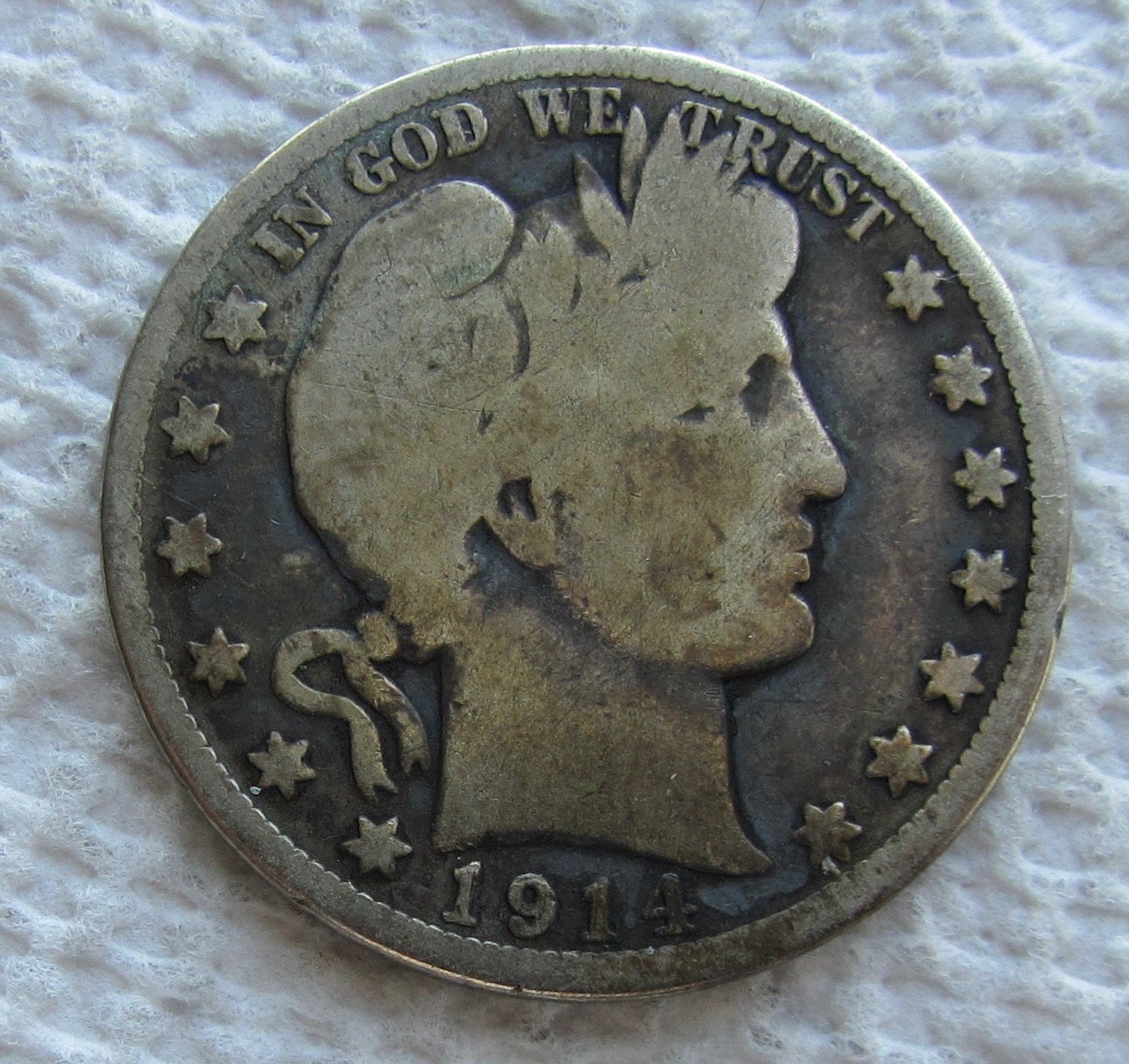 1914 50C Barber Half Dollar Rare Key Date Philadelphia Mint Good Cleaned
