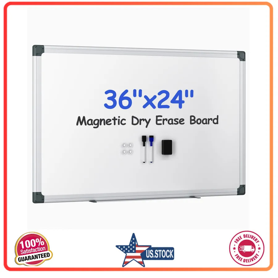 VUSIGN 36 x 24 Magnetic White Board Kit with Eraser 2 Markers and 4 Pins