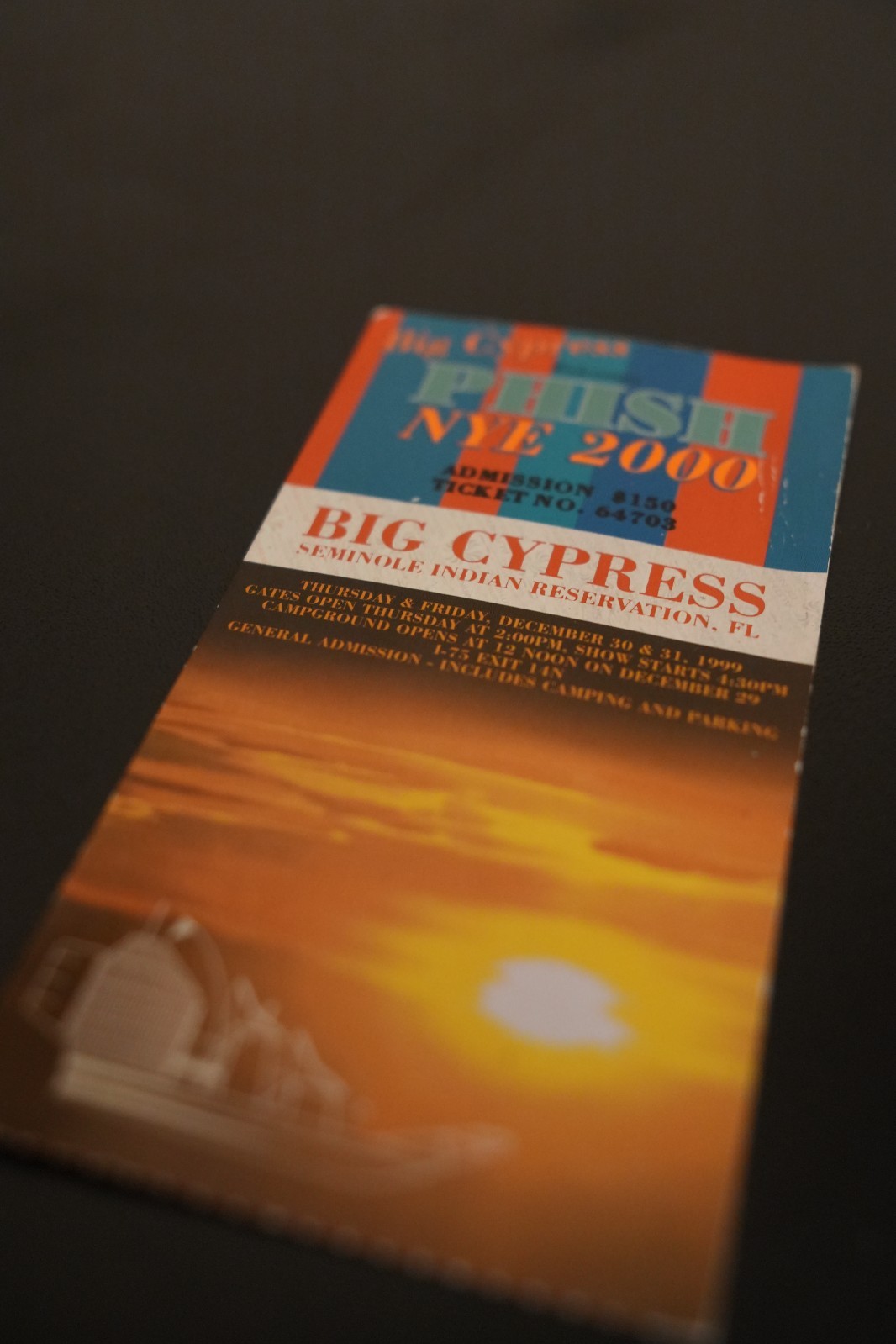 RARE PHISH Big Cypress NYE 1999-2000 Ticket Stub Everglades Florida RARE PHISH Big Cypress NYE 1999-2000 Ticket Stub Everglades Florida