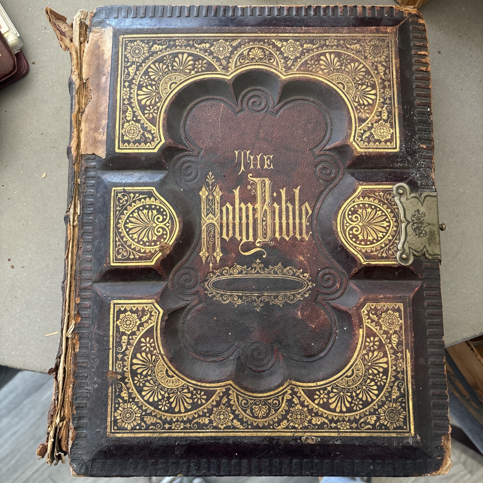 Antique Holman's Holy Bible 1870's Family Bible Masonic customization on back 