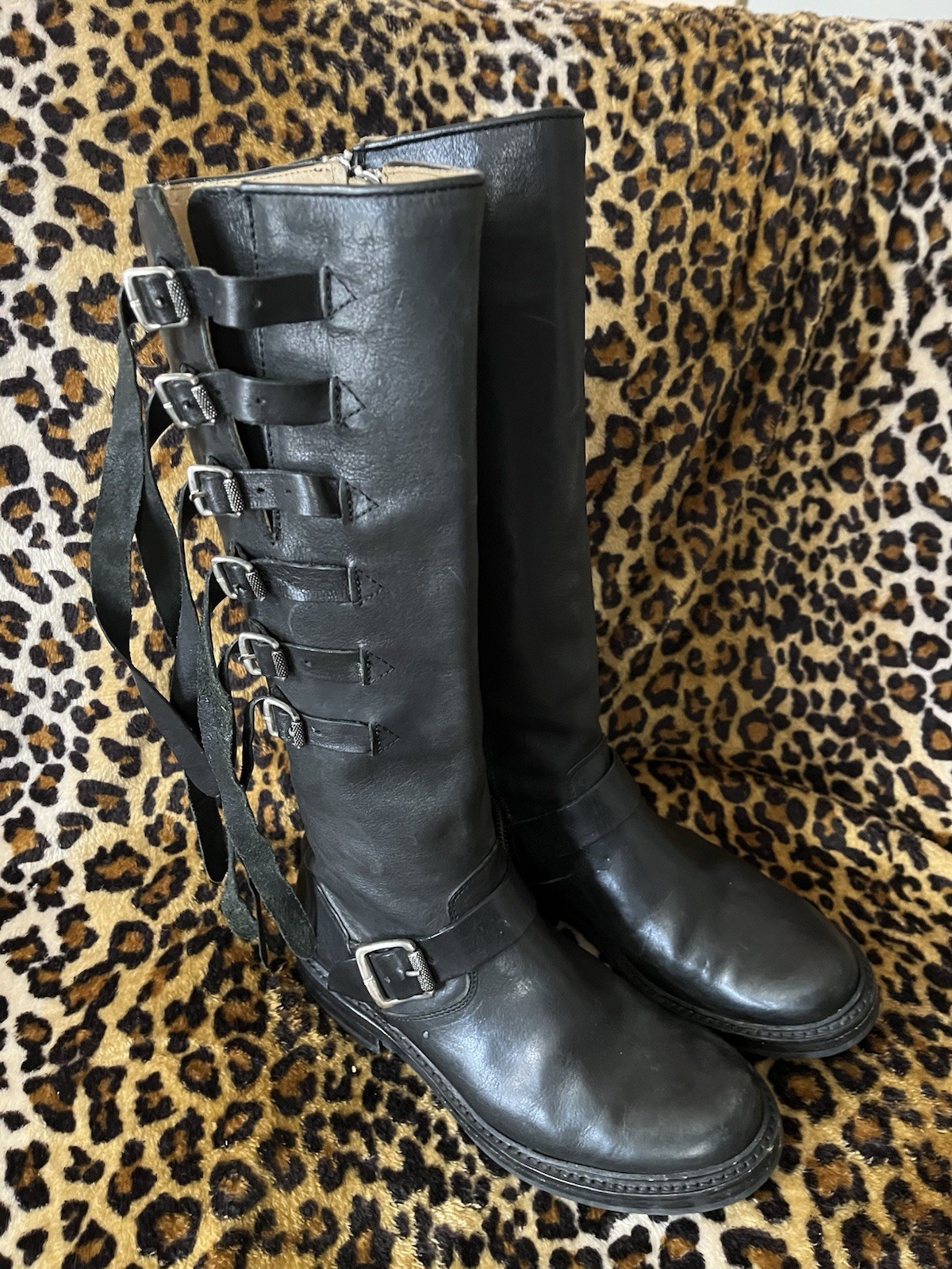 Frye Women’s Black Leather Multi-Buckle Engineer Boots – Size 7B Punk Goth Alt