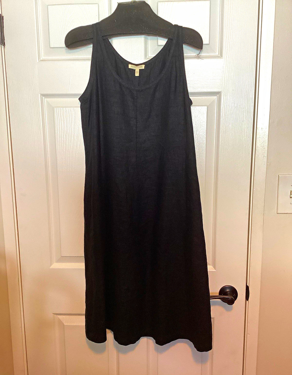 Eileen Fisher Black Linen Woven Scoop Neck Sleeveless Tank Dress M Eileen Fisher Black Linen Woven Scoop Neck Sleeveless Tank Dress M