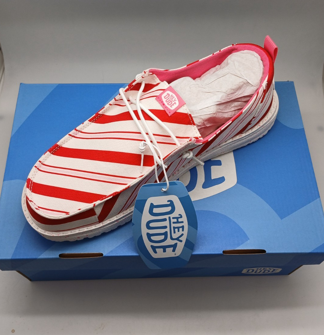 Hey Dude Wendy Funk Candy Cane Women's Slip On Loafer Shoes Limited Edition