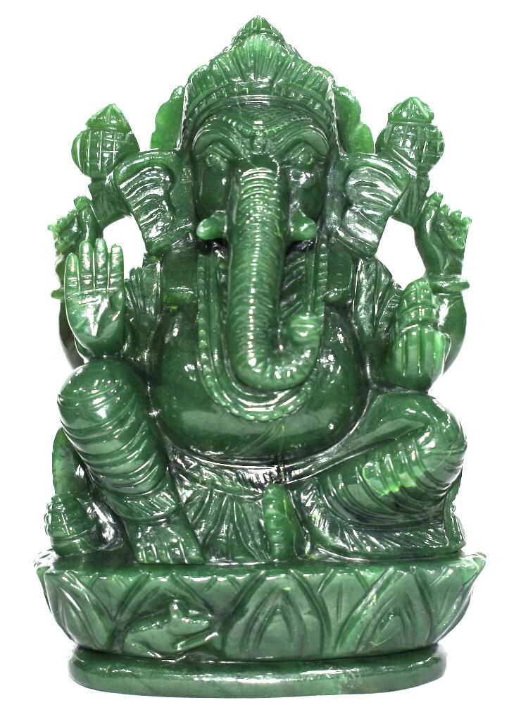 Lord Ganesha In Natural Columbian Green Jade - 1516 gms