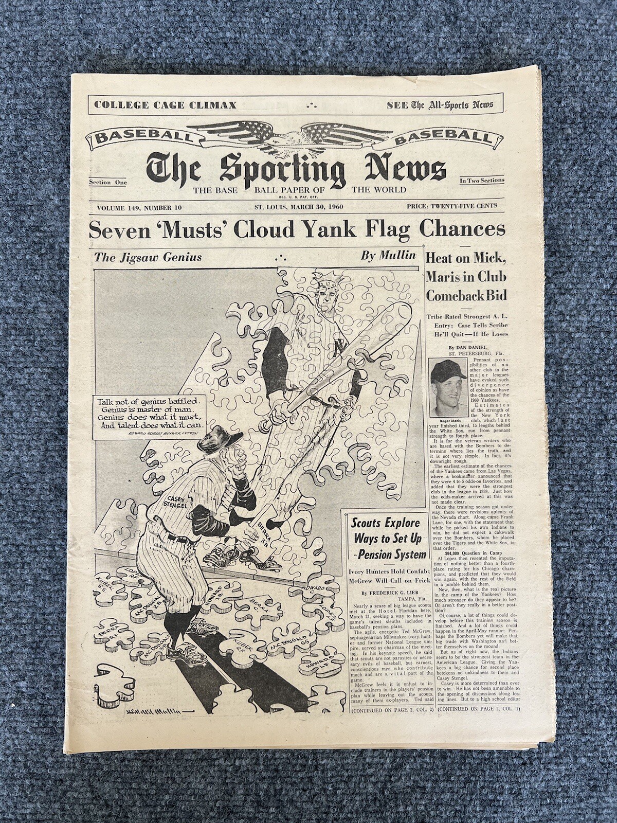 The Sporting News March 30 1960 “Seven “Musts” Cloud Yank Flag Chances” VTG MLB The Sporting News March 30 1960 “Seven “Musts” Cloud Yank Flag Chances” VTG MLB