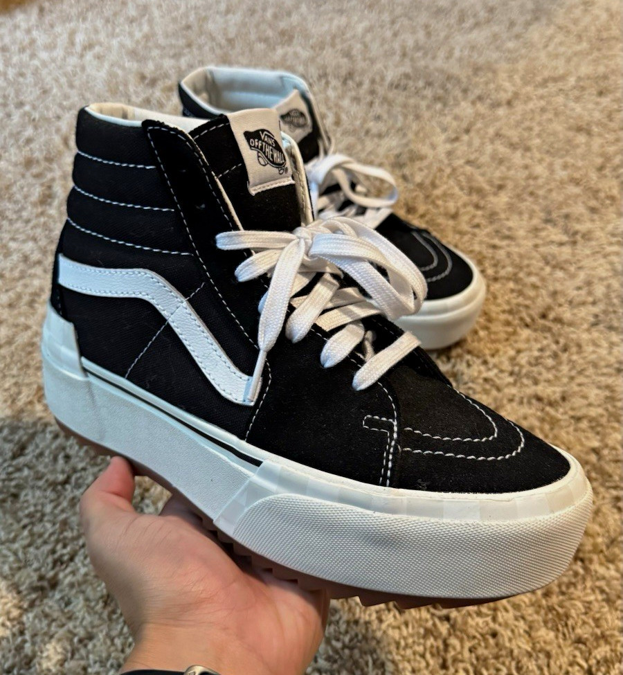 VANS Sk8-Hi Men\'s High-Top Lace-Up Sneakers Black/White Solid Rubber Sole VANS Sk8-Hi Men\'s High-Top Lace-Up Sneakers Black/White Solid Rubber Sole